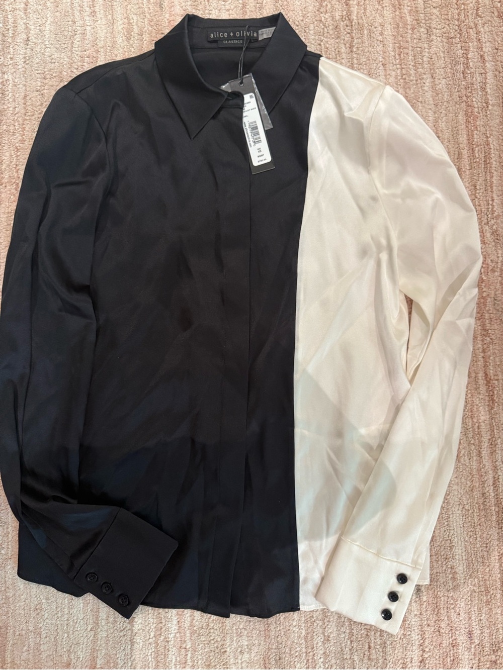 alice + olivia Two-Tone Black and Cream Silk Shirt xs